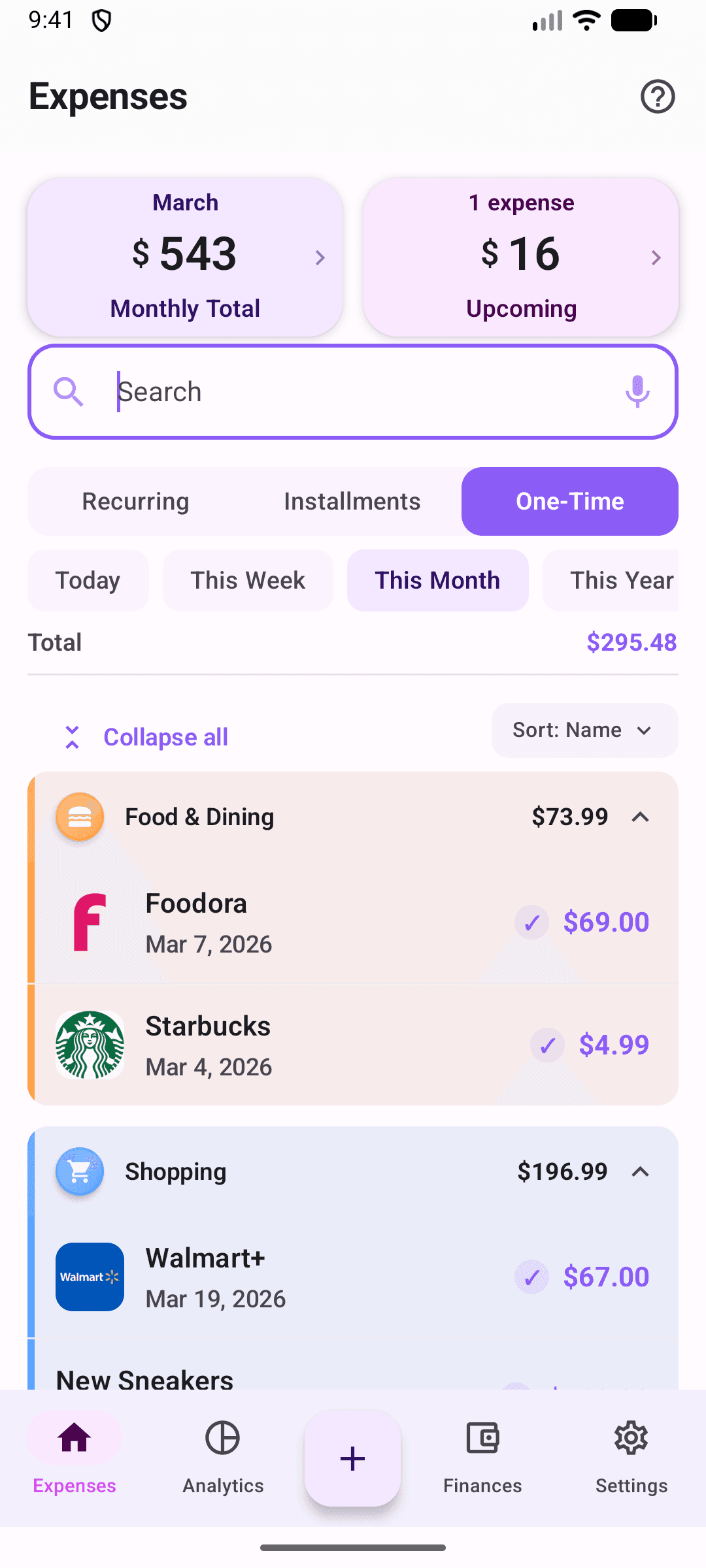 Billy everyday spending screen