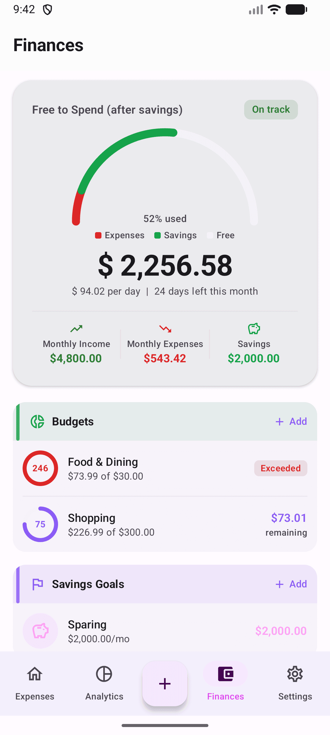 Billy your finances screen